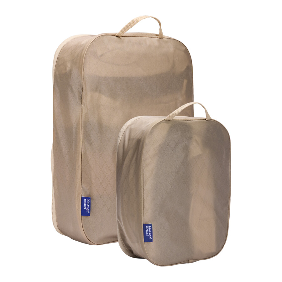 set med 1 förpackningskub medium och 1 förpackningskub liten mild beige