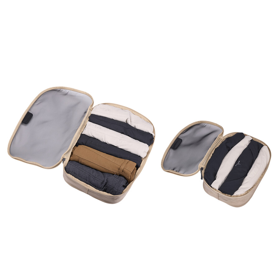 set med 1 förpackningskub medium och 1 förpackningskub liten mild beige